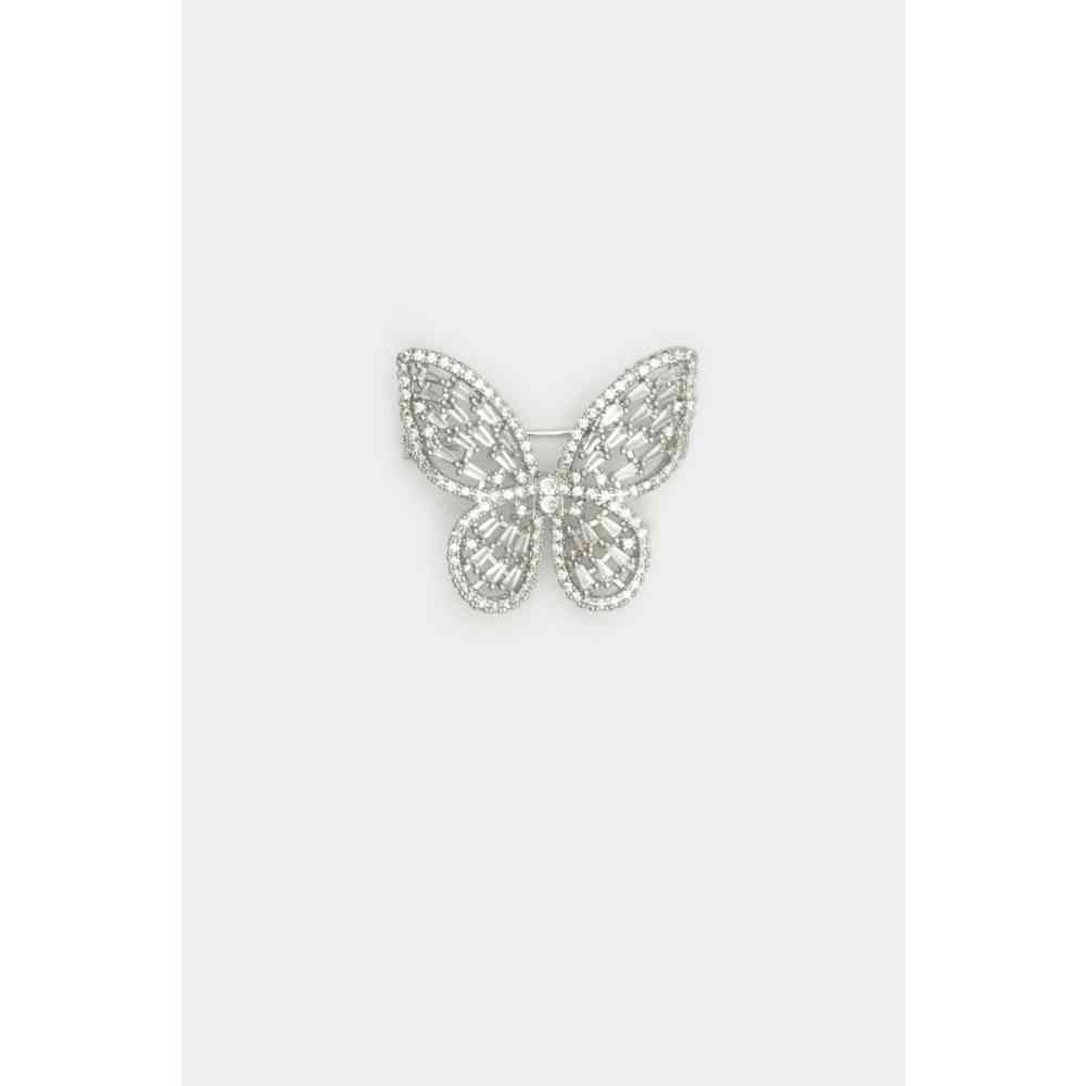 Voodoo Vixen - Diamante And Crystal Butterfly Broche - Silver coloured